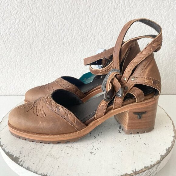 Lane Boots Womens Western Heels 7 Brown Casual Sandals Cowgirl Leather Buckle - Picture 4 of 10